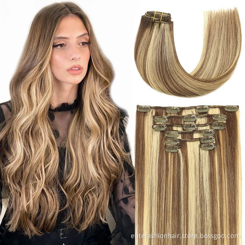 Wholesale rumy human hair extensions double drawn clip in hair extensions 7pcs 120g 12 to 30 inch Clip in Human Hair extensions